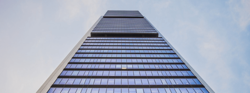 Looking up the side of a very tall office building