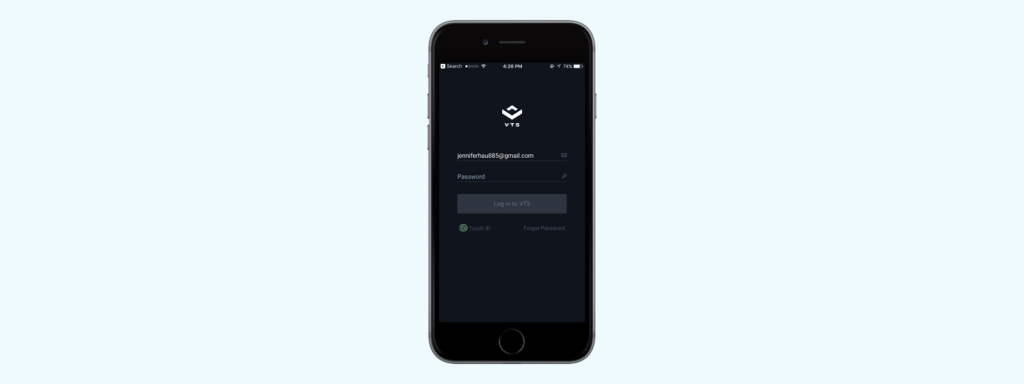iPhone showing the VTS mobile login page